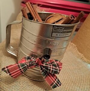Vintage Metal Flour Sifter with Plaid Bow